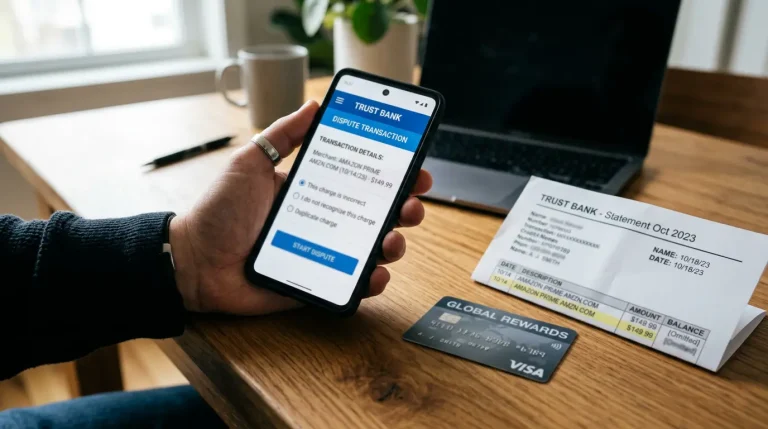 Kreditkarten-Chargeback-Formular auf einem Bildschirm mit Sportwetten-Transaktion