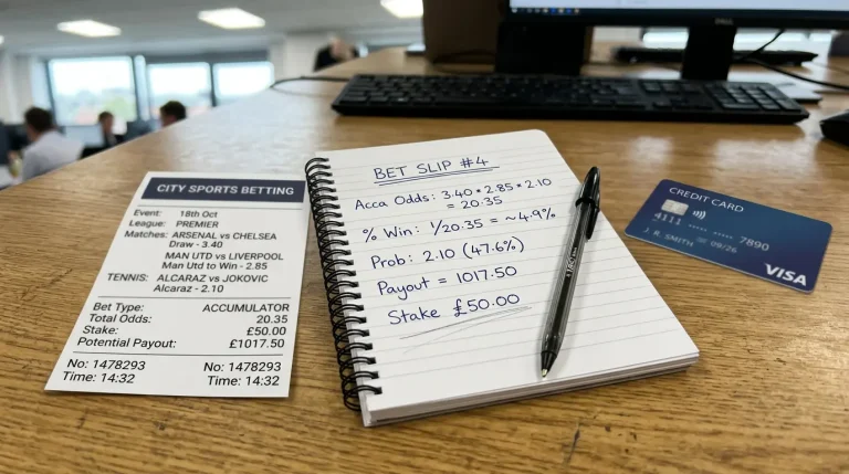 Wettschein mit 5,3 Prozent Steuerhinweis neben einer Mastercard auf einem Schreibtisch