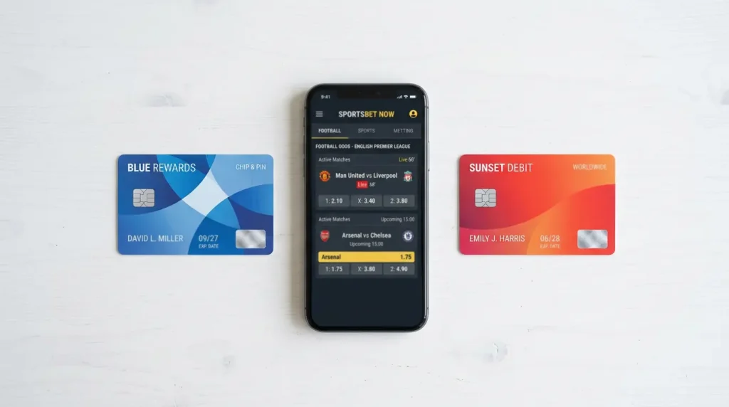 Visa- und Mastercard-Karte nebeneinander auf einem Wettschein